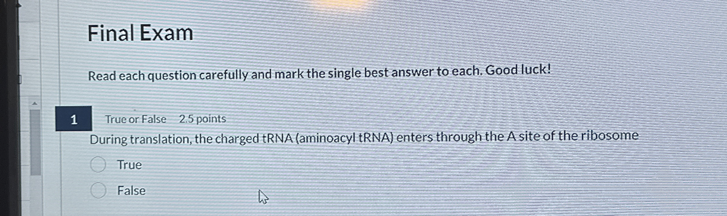 Final Exam Read each question carefully and mark