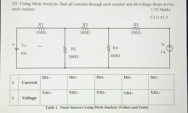 Q 2 . Using Mesh Analysis, find all currents