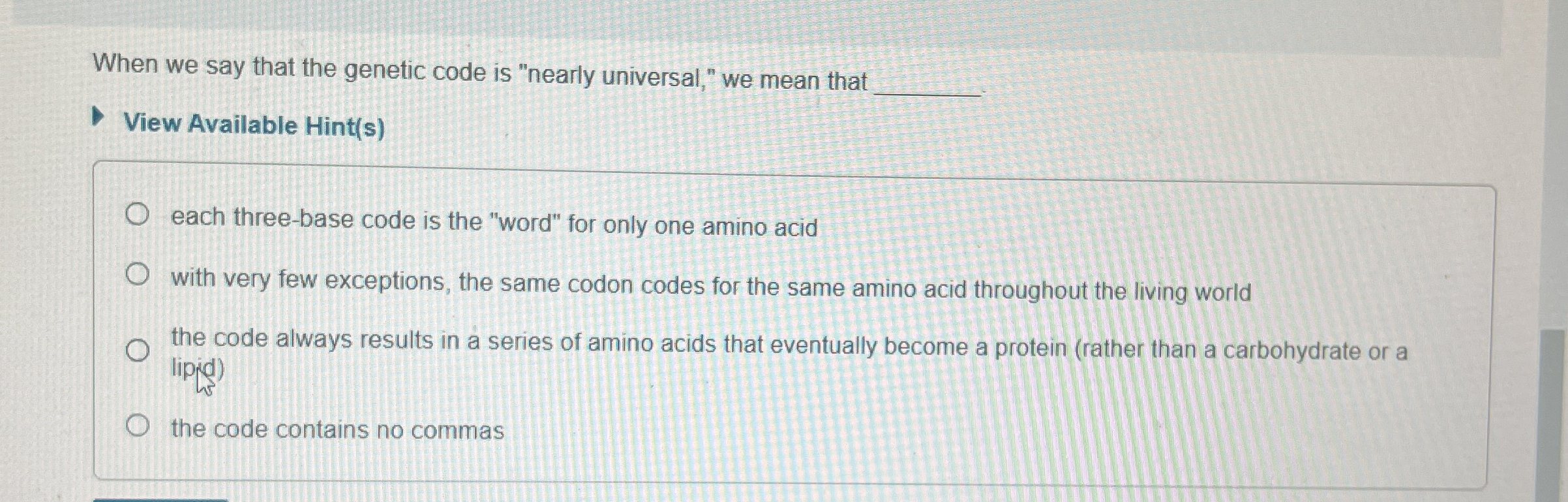 When we say that the genetic code is "nearly