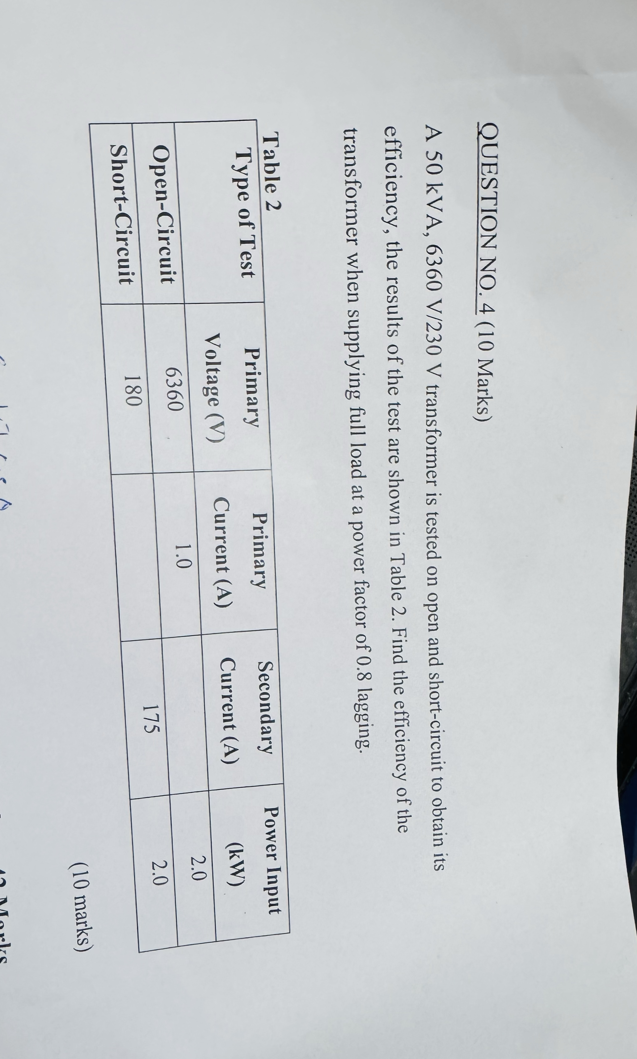 5 0 kVA, 6 3 6 0 V / 2 3 0 V transformer is