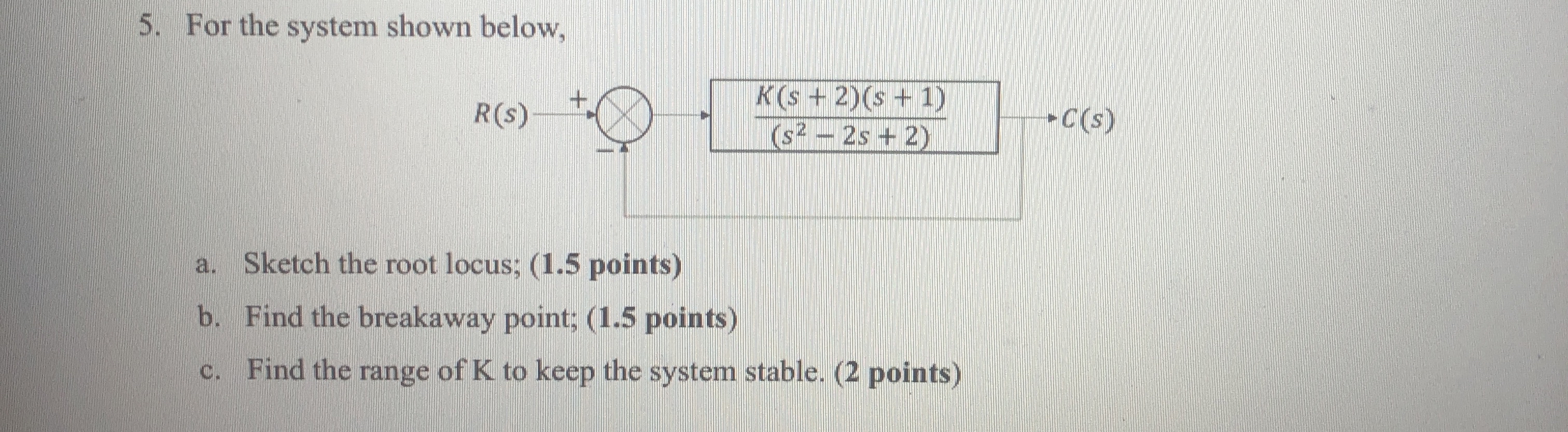 For the system shown below, a . Sketch the root