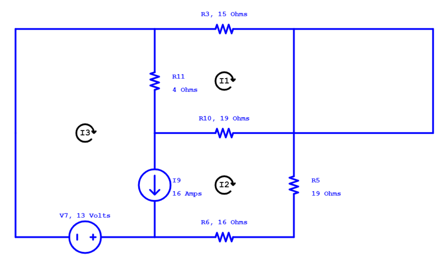 Find the mesh currents: I 1 , I 2 , and I 3 in