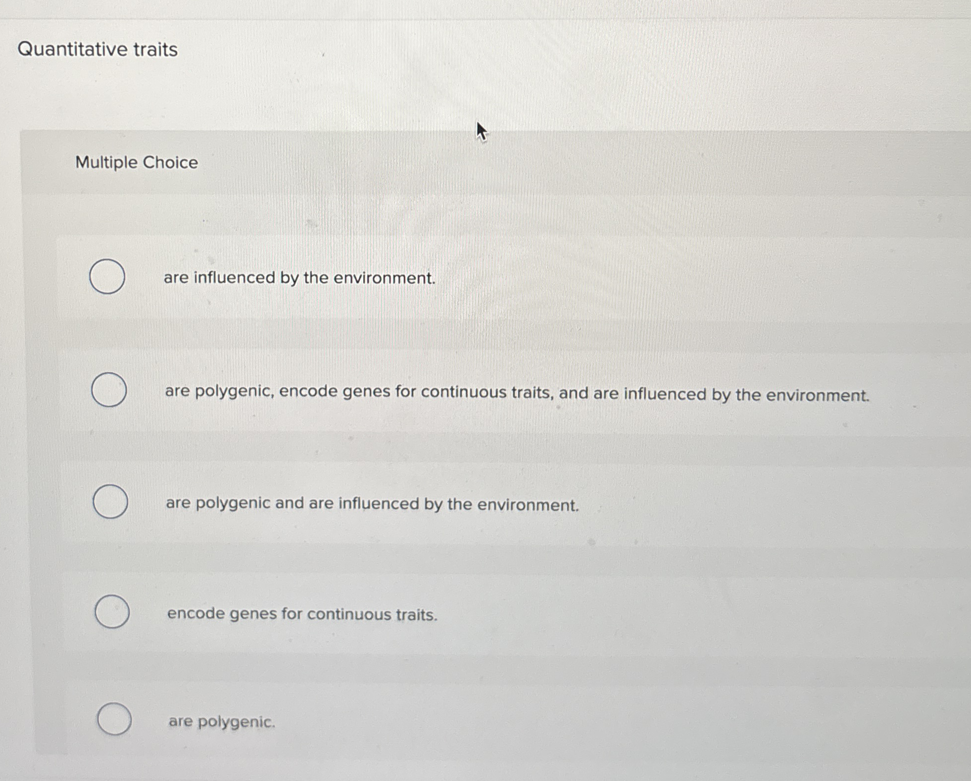Quantitative traits Multiple Choice are