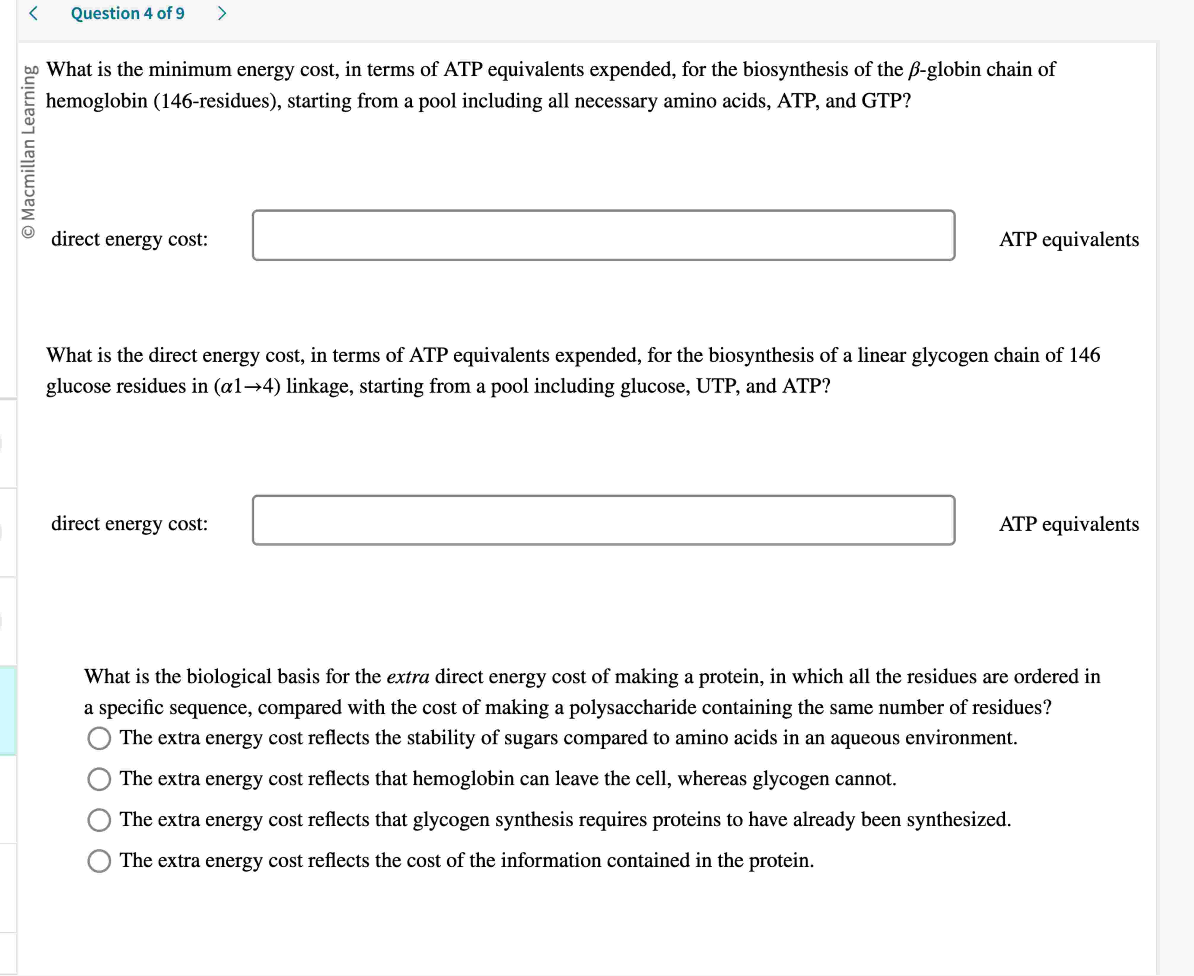 What is the minimum energy cost, in terms of ATP