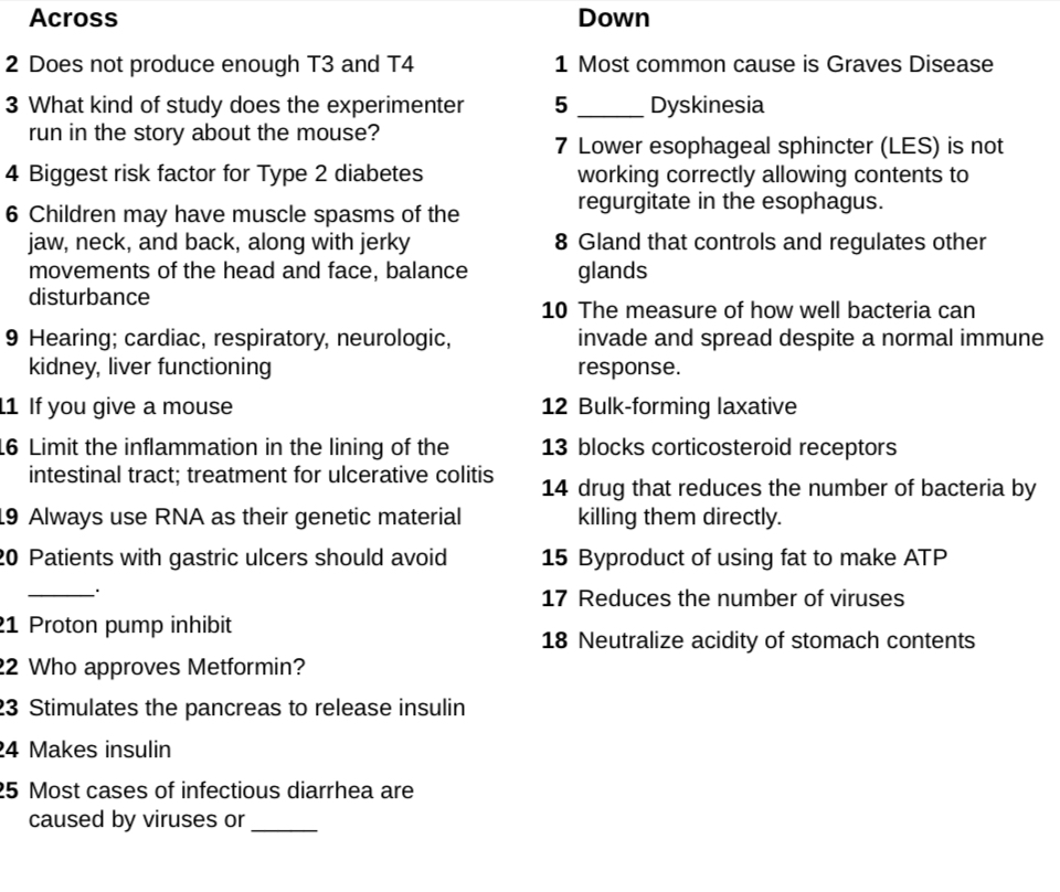 Across 2 Does not produce enough T 3 and T 4 3