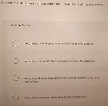 Choose the statement that describes the normal