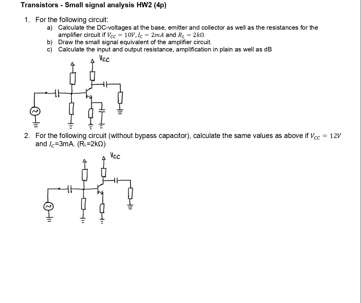 Transistors - Small signal analysis HW 2 ( 4 p )