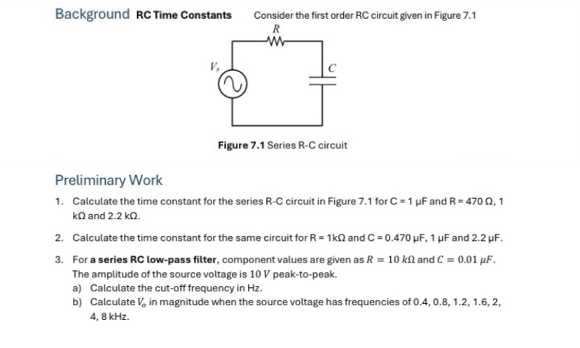 Background RC Time Constants Consider the first
