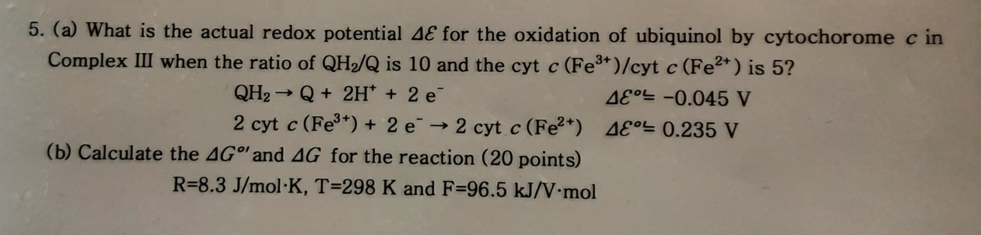 ( a ) What is the actual redox potential E for