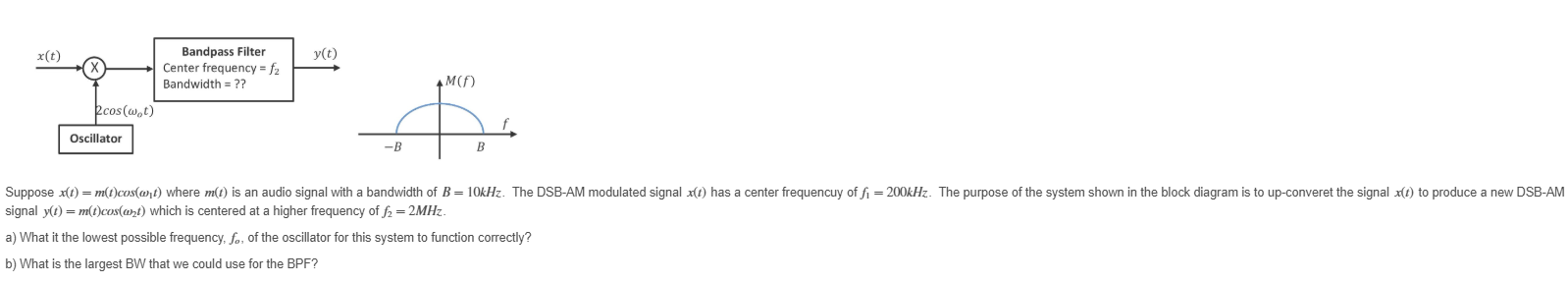 signal y ( t ) = m ( t ) cos ( \ omega _ ( 2 ) t