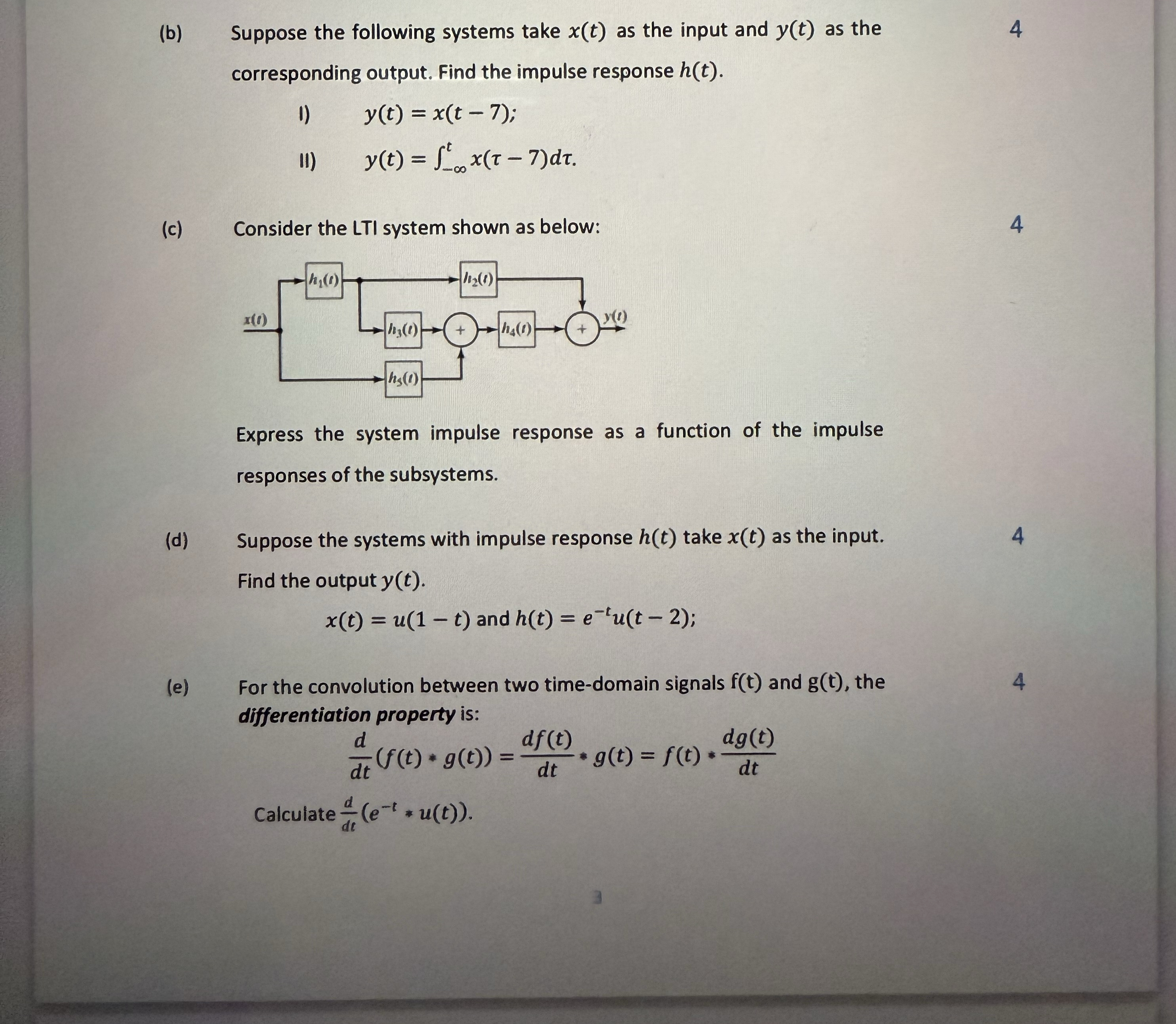 ( b ) Suppose the following systems take x ( t )