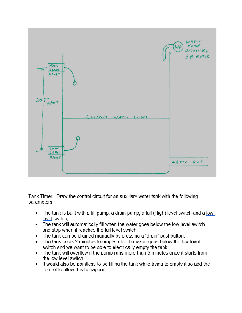 Tank Timer - Draw the control circuit for an
