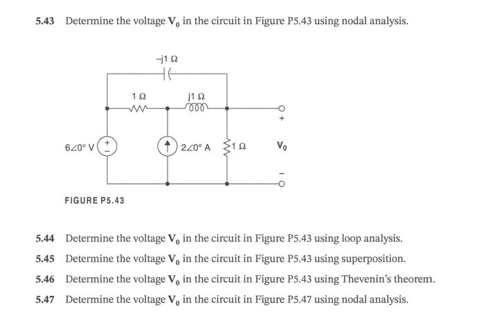 5 . 4 3 Determine the voltage \ ( \ mathbf { V }
