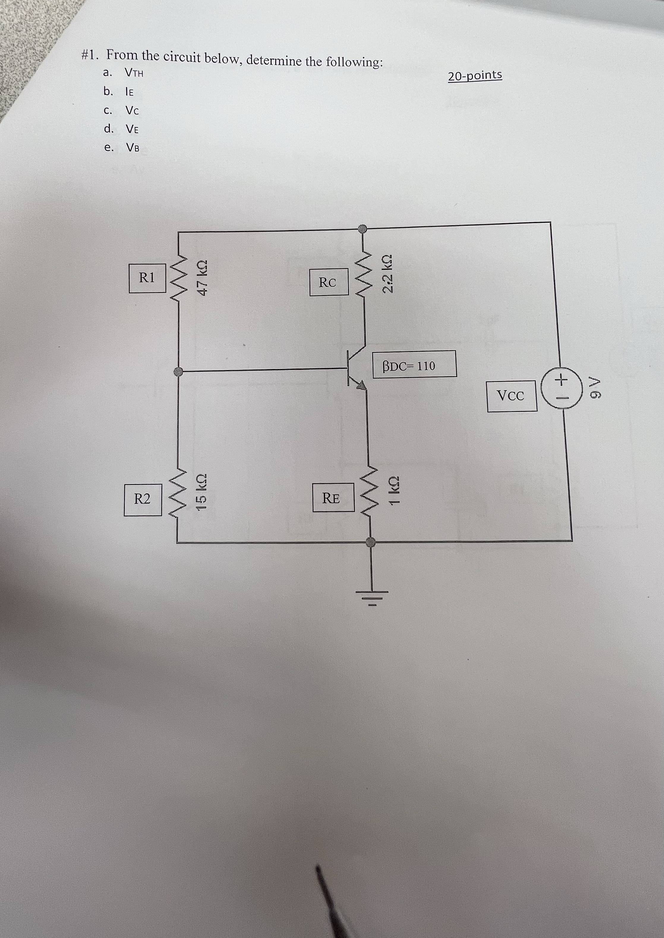 # 1 . From the circuit below, determine the
