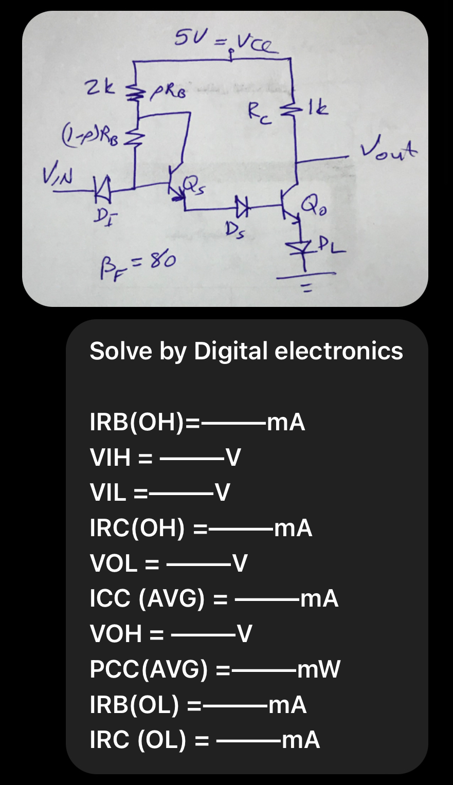 Solve by Digital electronics IRB ( O H ) =