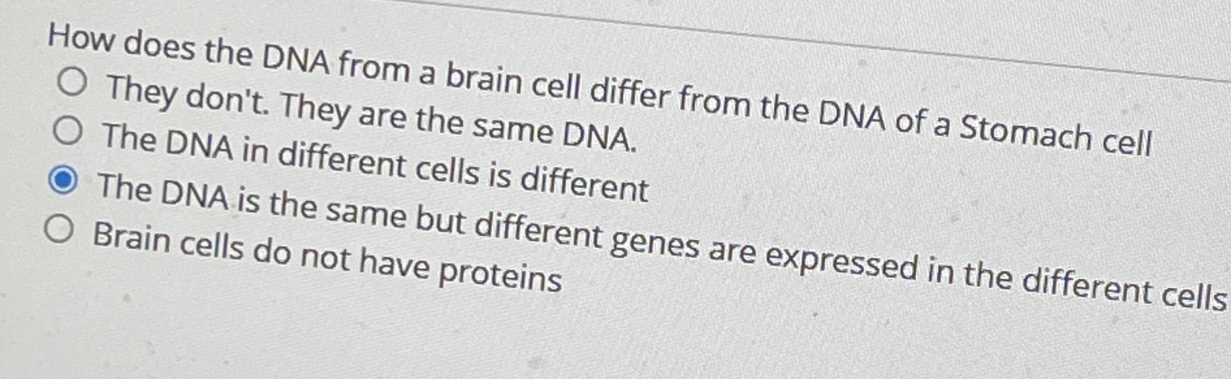 How does the DNA from a brain cell differ from