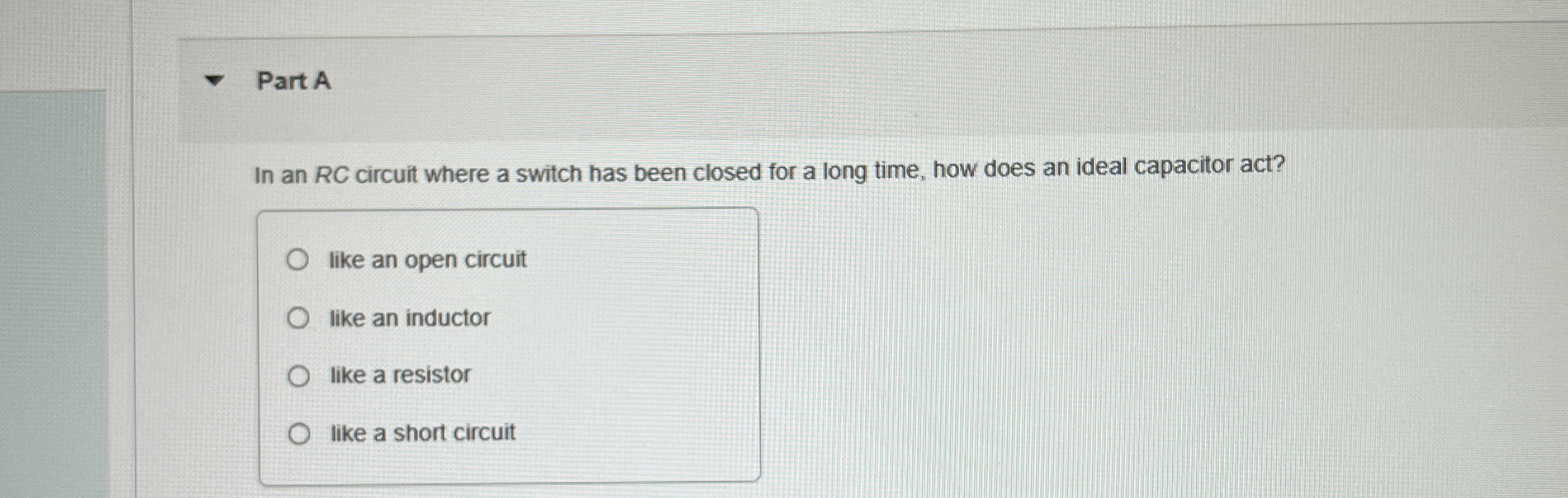 Part A In an RC circuit where a switch has been