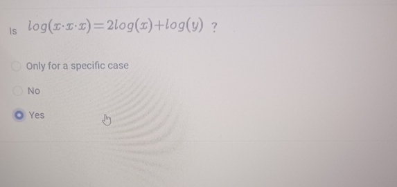 Is l o g ( x * x * x ) = 2 l o g ( x ) + l o g (