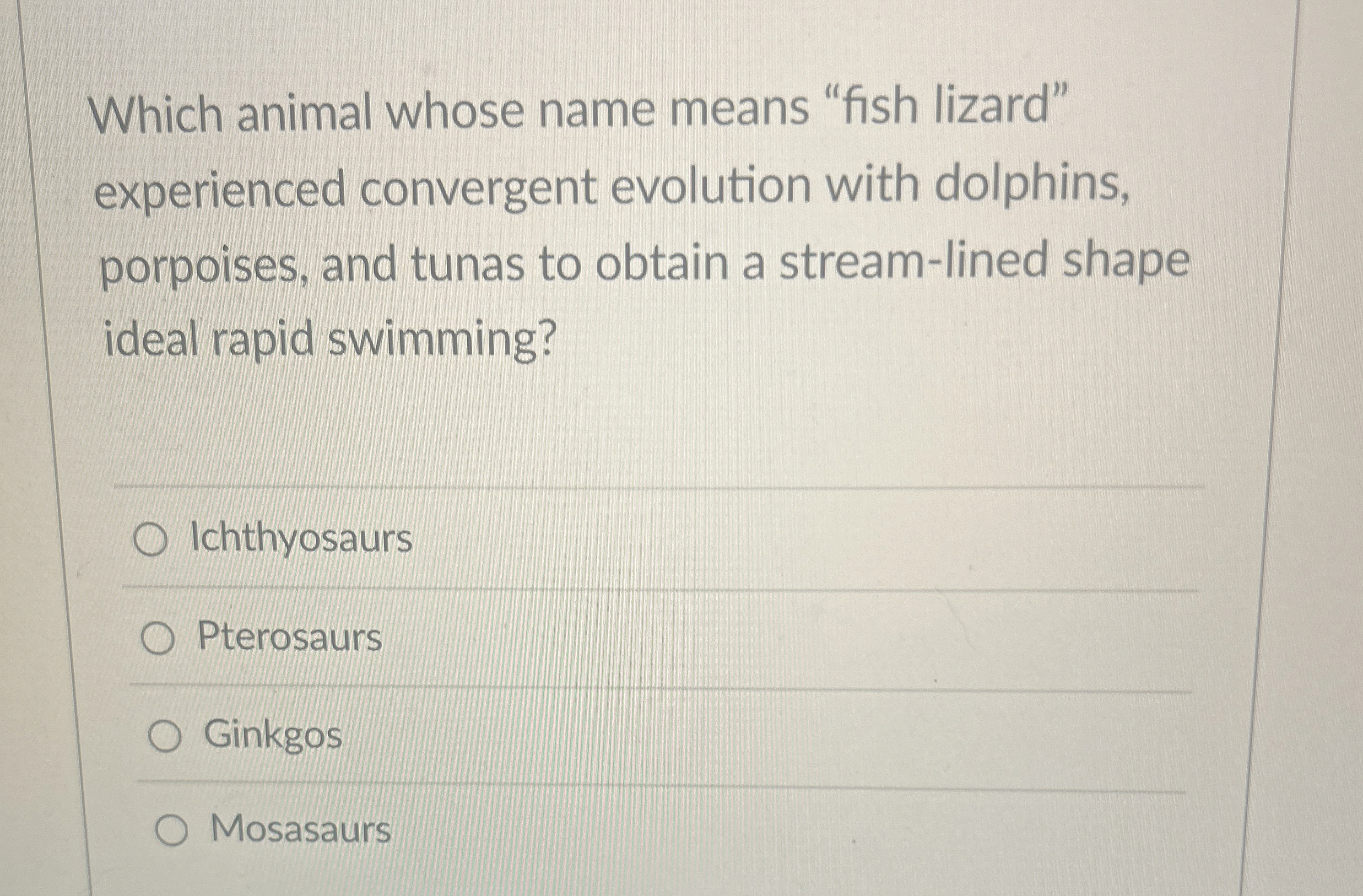 Which animal whose name means "fish lizard"