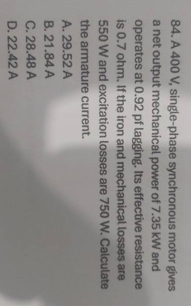 A 4 0 0 V , single - phase synchronous motor