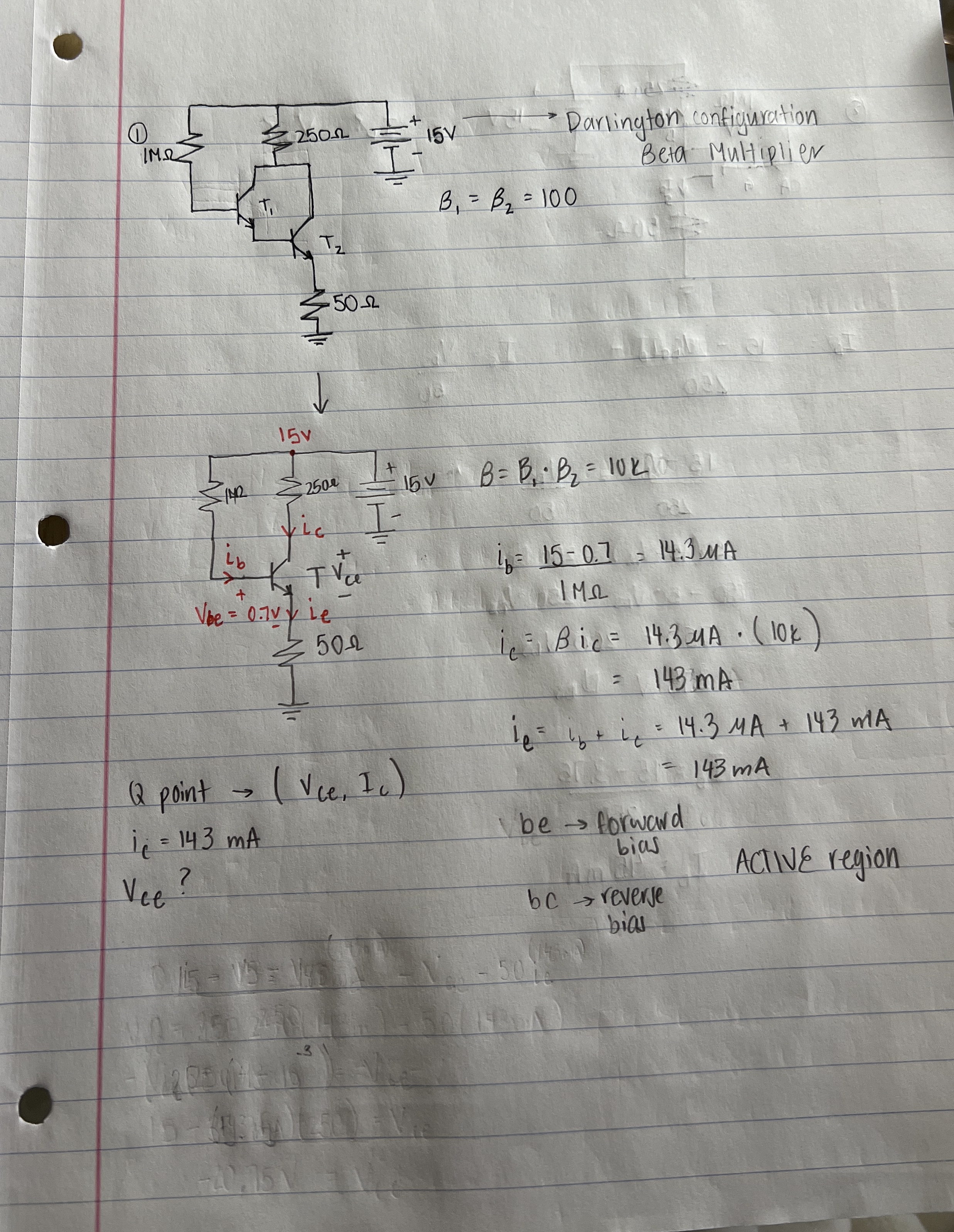 Find the operationg region and Q point ( Ib and