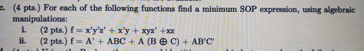c . ( 4 pts . ) For each of the following