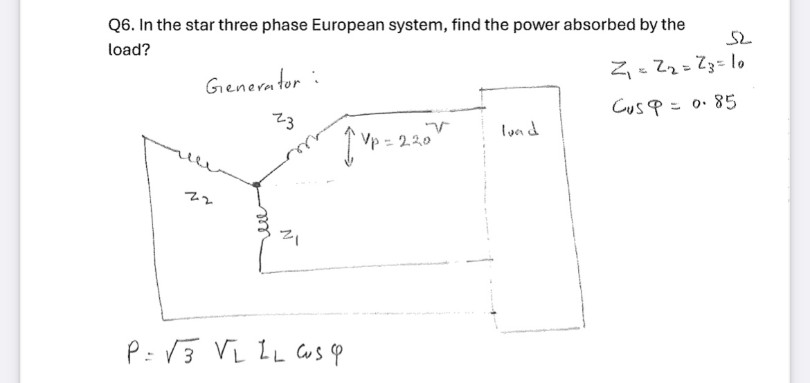 Q 6 . In the star three phase European system,