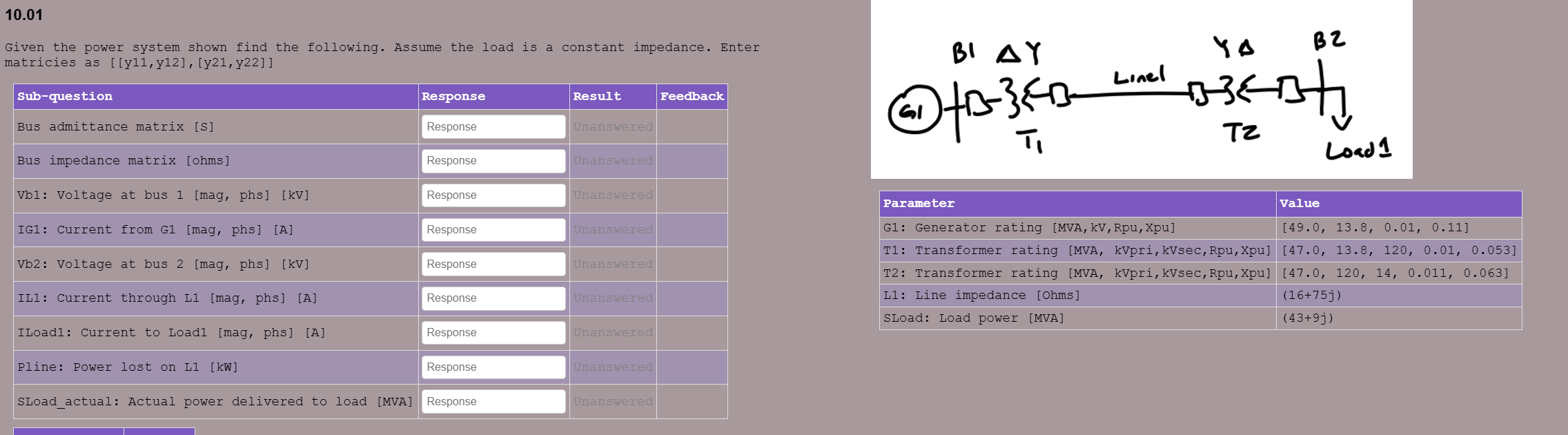 1 0 . 0 1 Given the power system shown find the