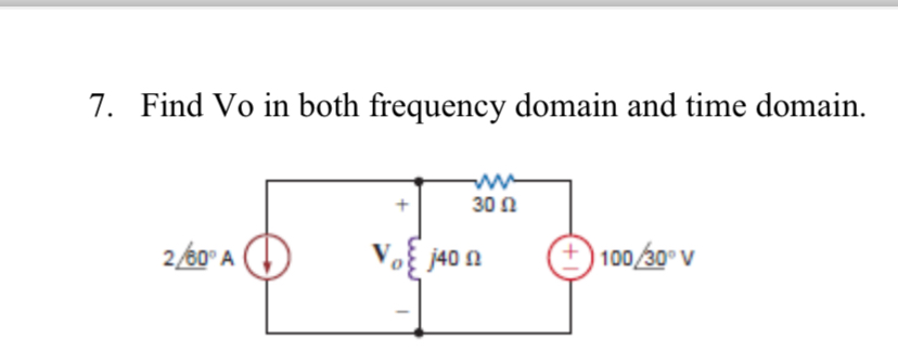 Find Vo in both frequency domain and time domain.