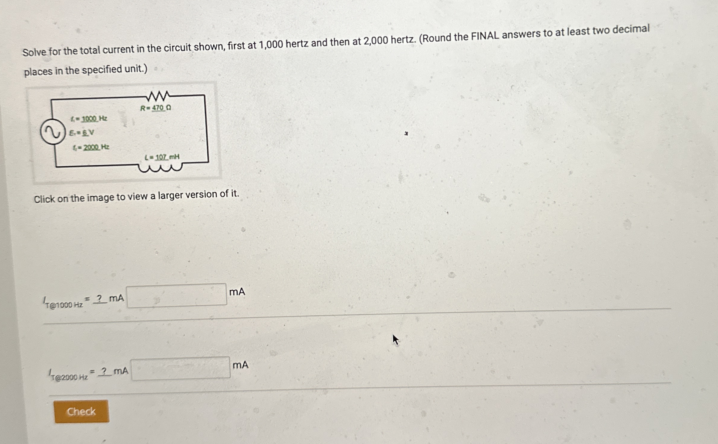 Solve for the total current in the circuit shown,