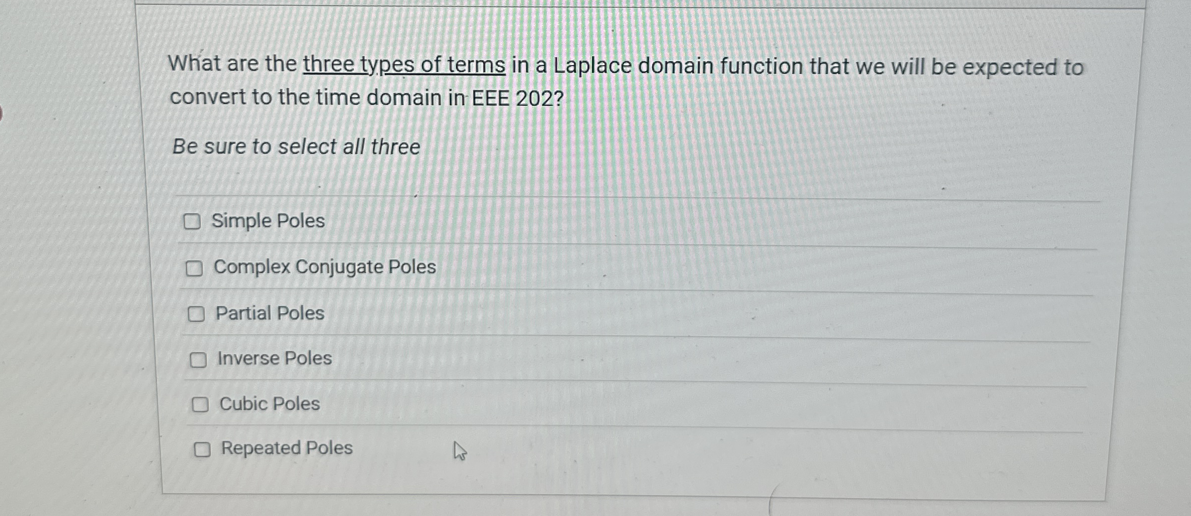 What are the three types of terms in a Laplace