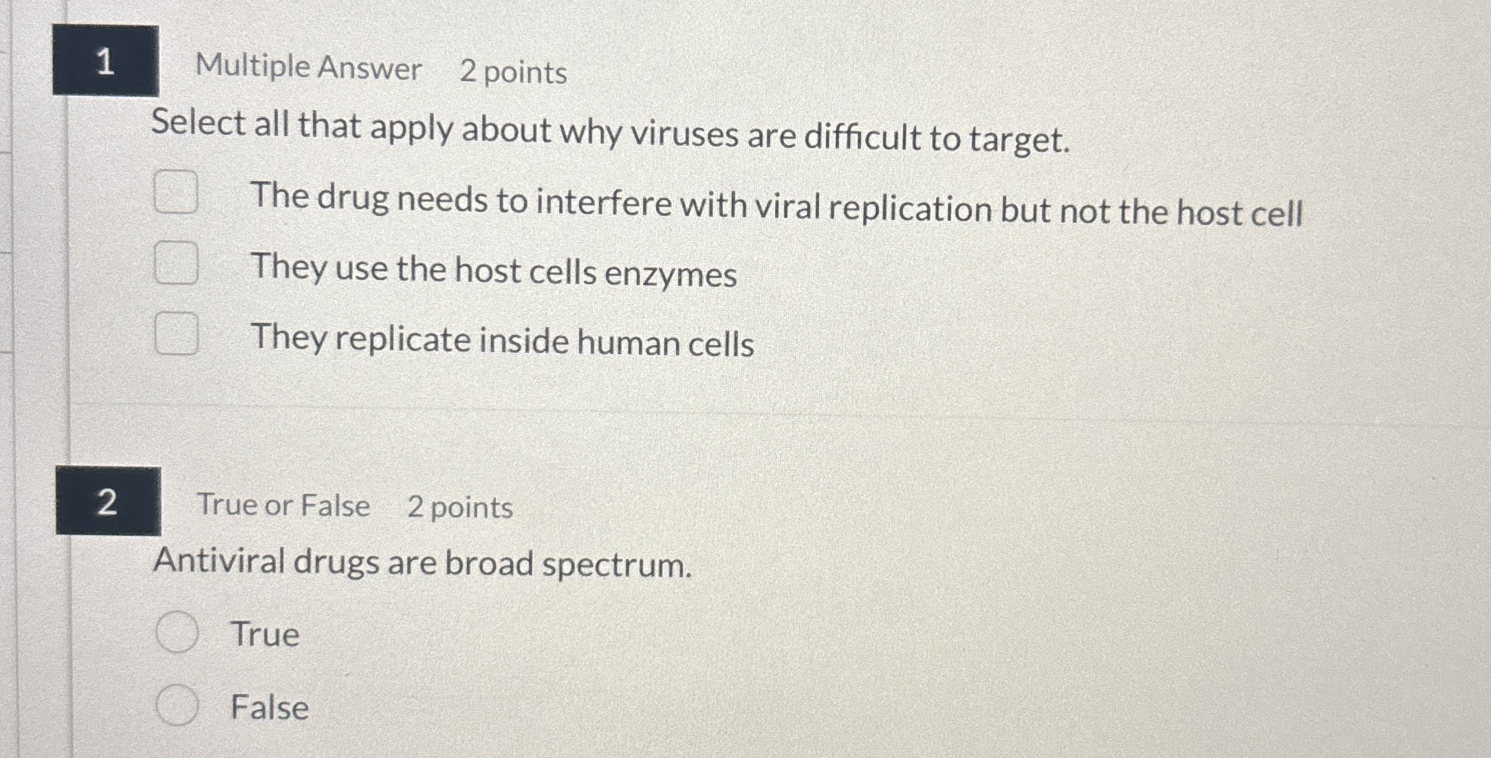 1 Multiple Answer 2 points Select all that apply