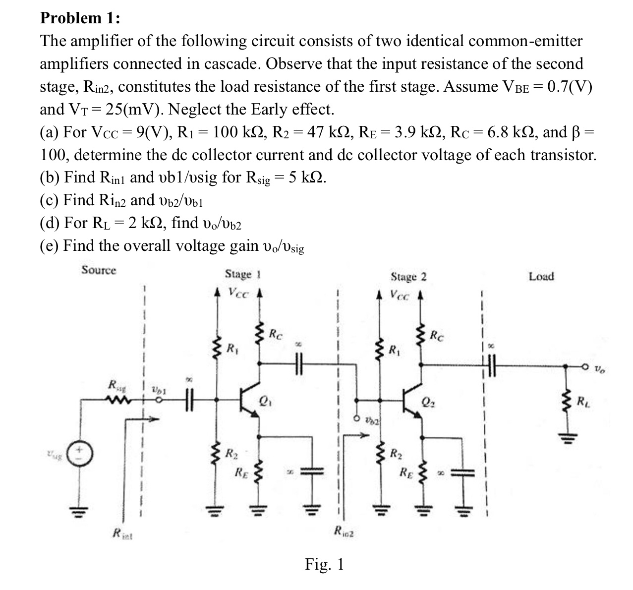 Problem 1 : The amplifier of the following