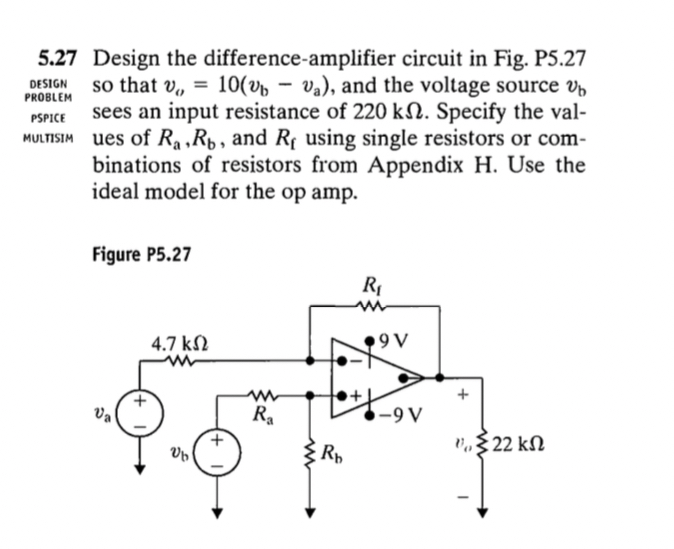 5 . 2 7 Design the difference - amplifier circuit