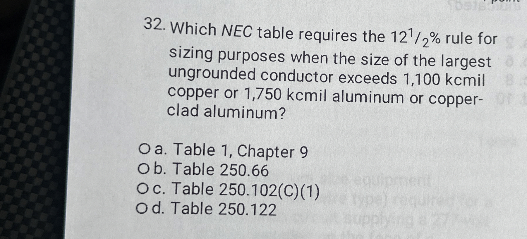 Which NEC table requires the 1 2 1 2 % rule for