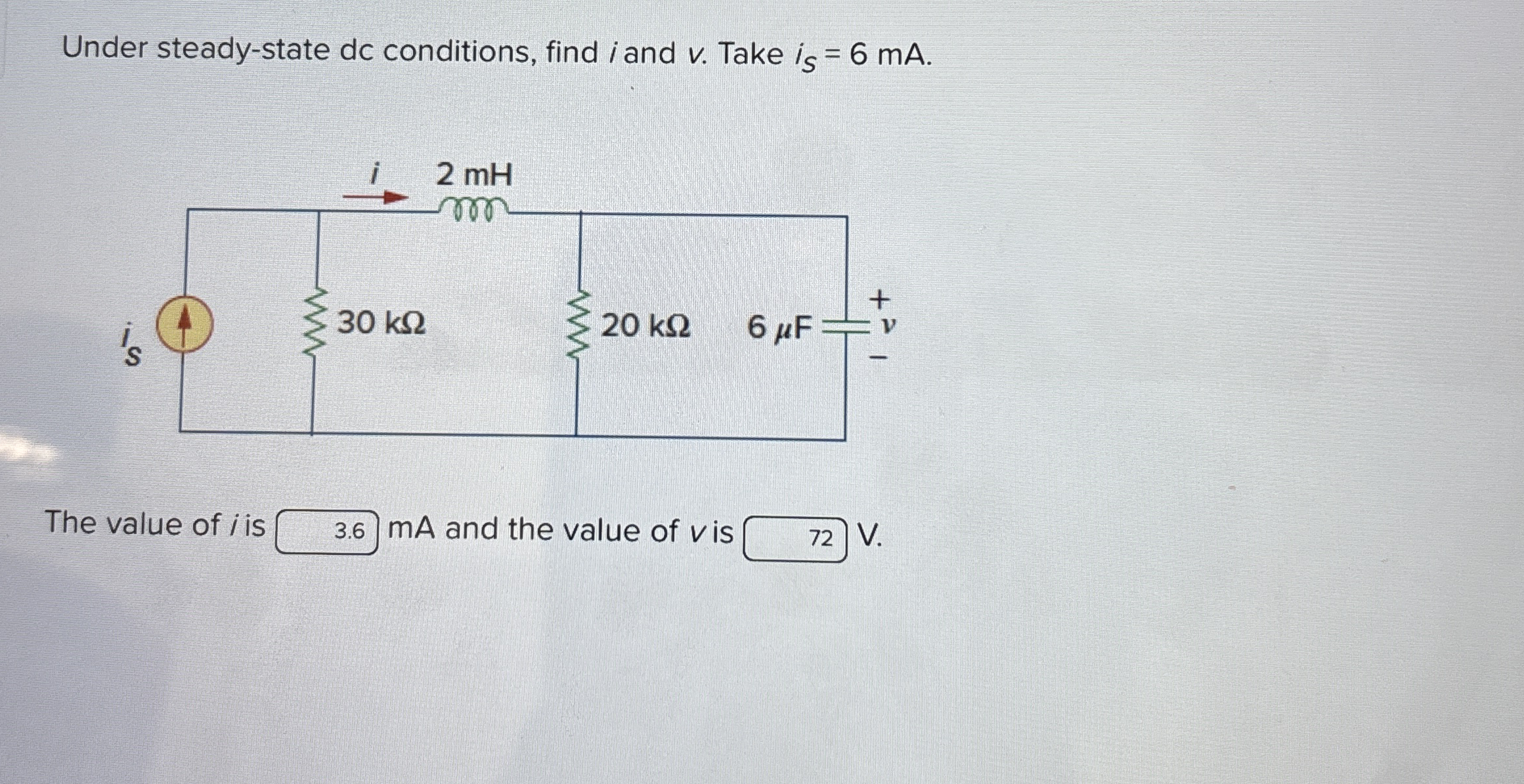 Under steady - state dc conditions, find i and v