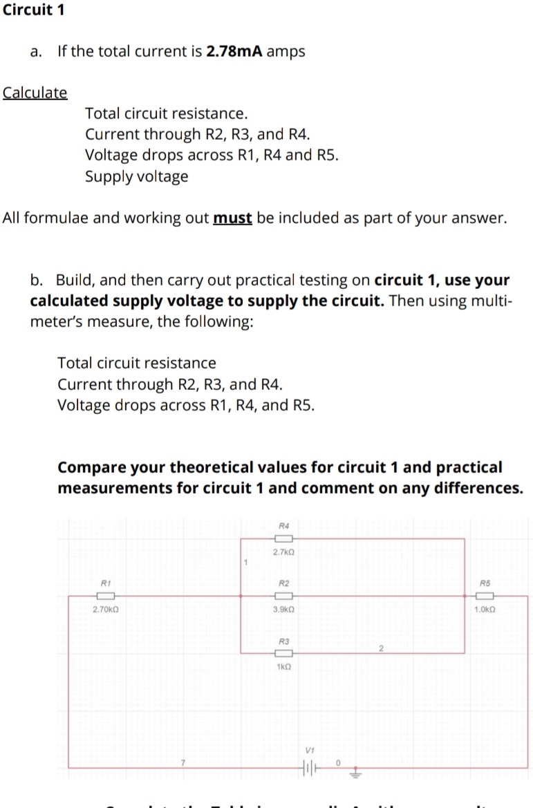 Circuit 1 a . If the total current is 2 . 7 8 m A