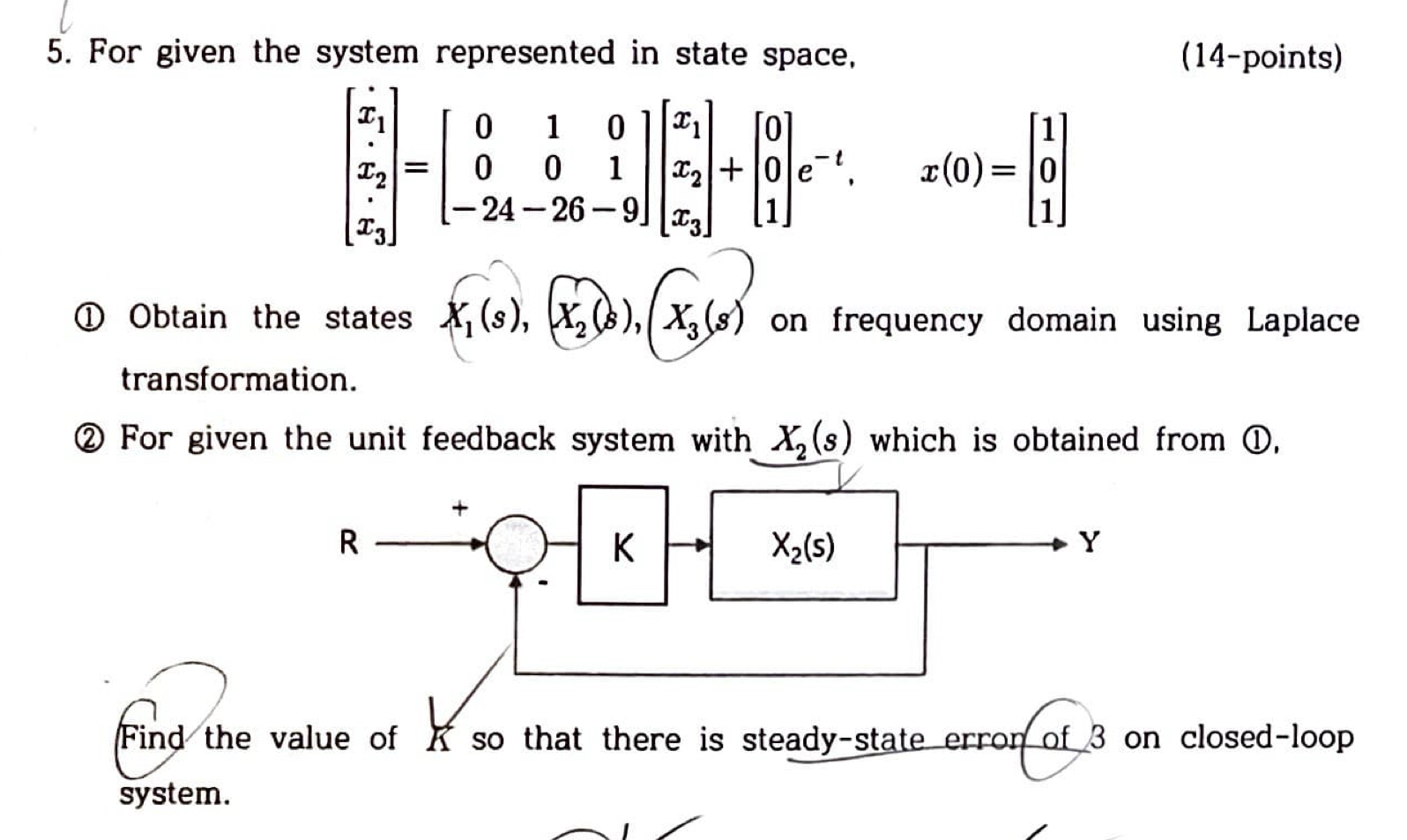 For given the system represented in state space,