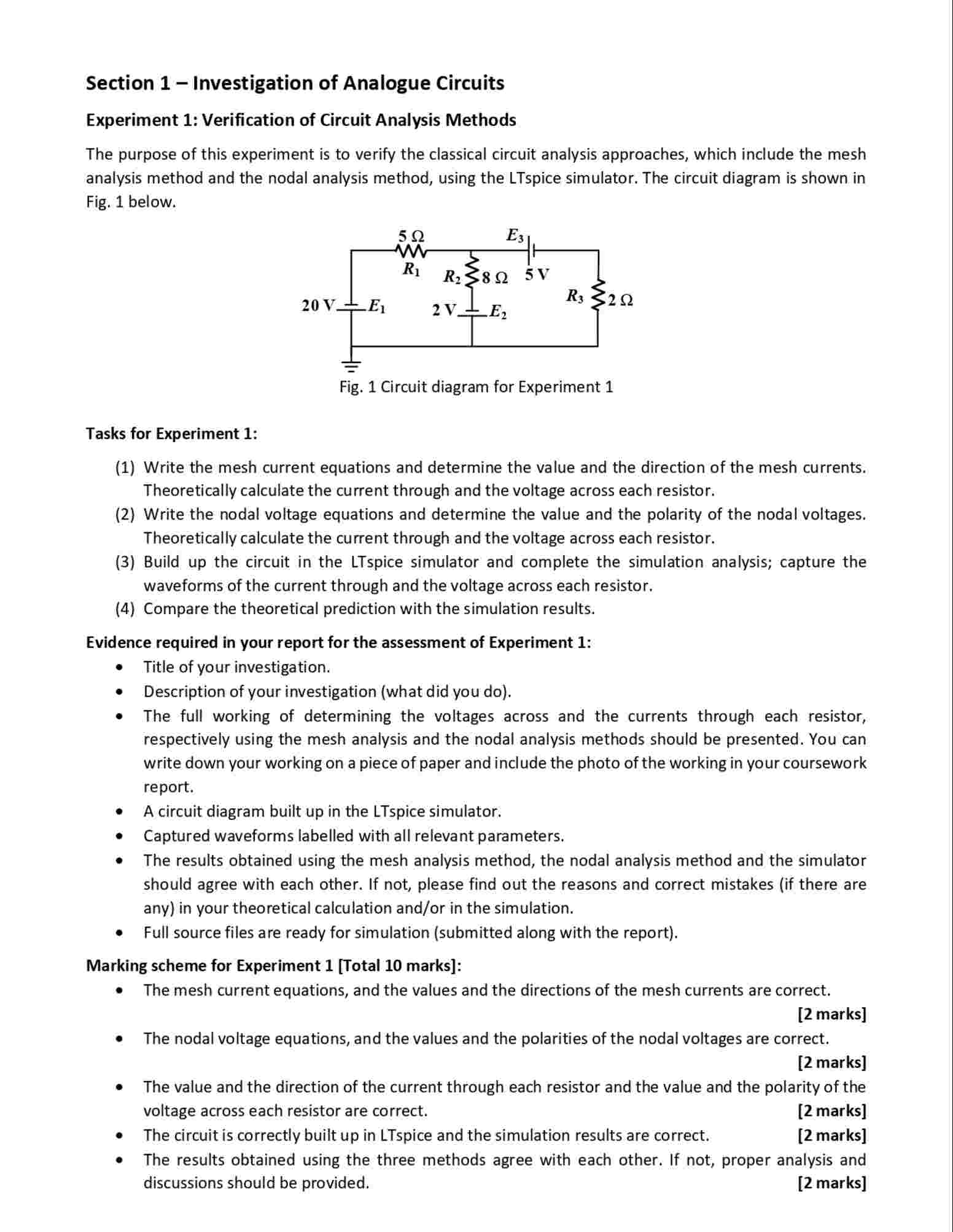 Section 1 - Investigation of Analogue Circuits
