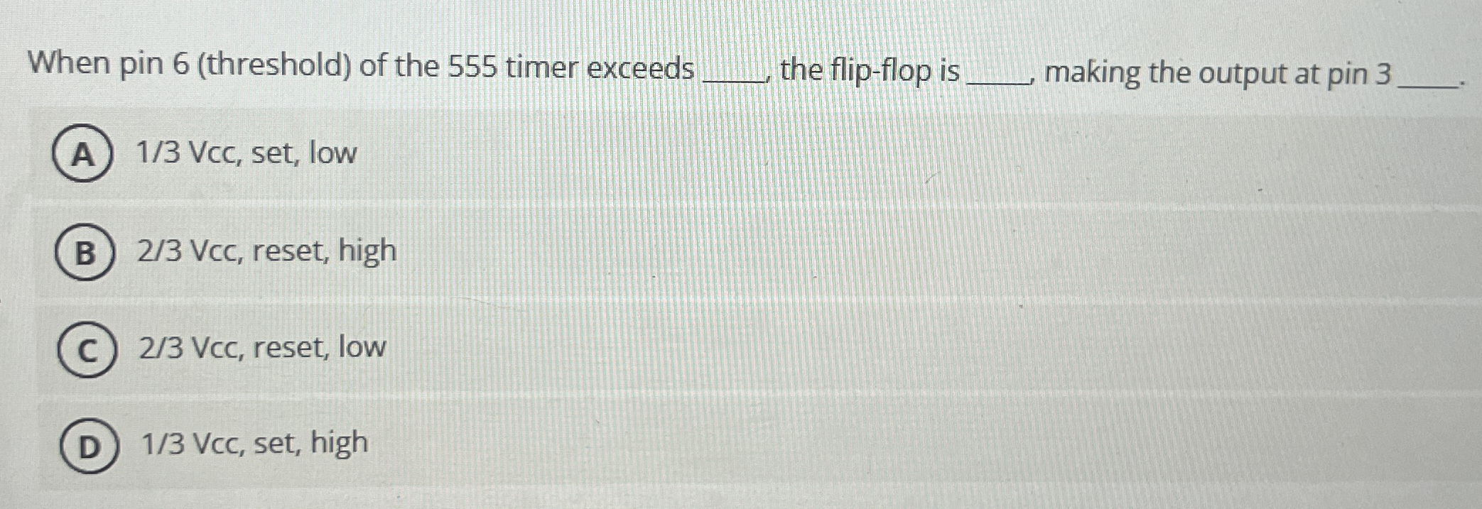 When pin 6 ( threshold ) of the 5 5 5 timer
