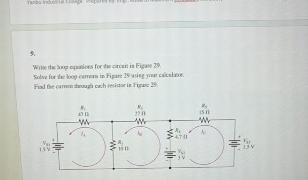 Write the loop equations for the circuit in