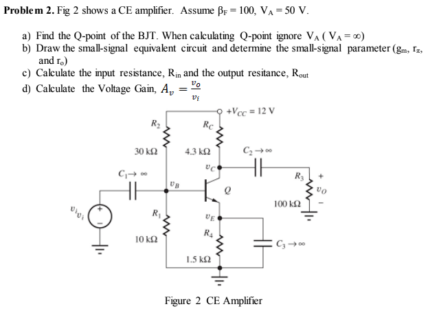 Problem 2 . Fig 2 shows a CE amplifier. Assume \