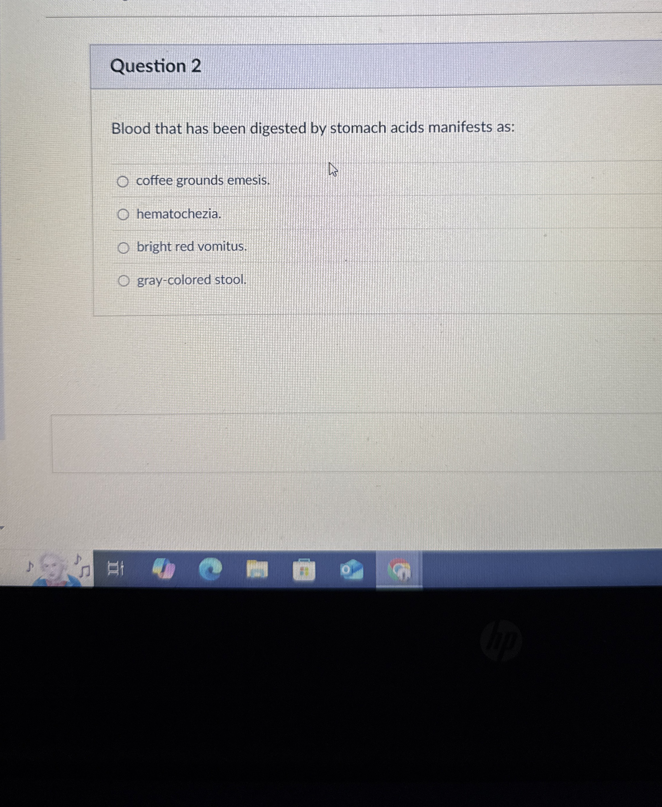 Question 2 Blood that has been digested by