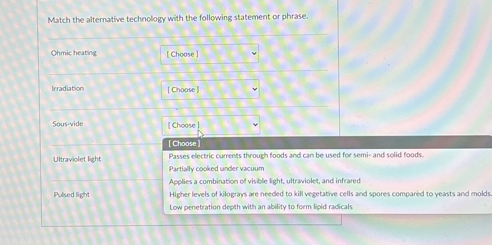 Match the alternative technology with the