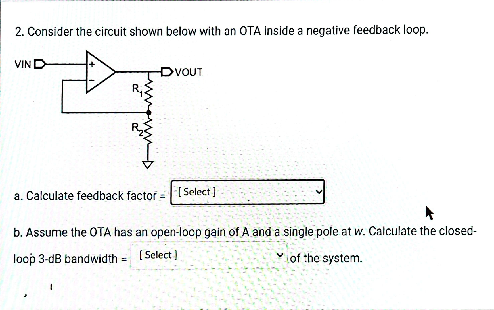 Consider the circuit shown below with an OTA