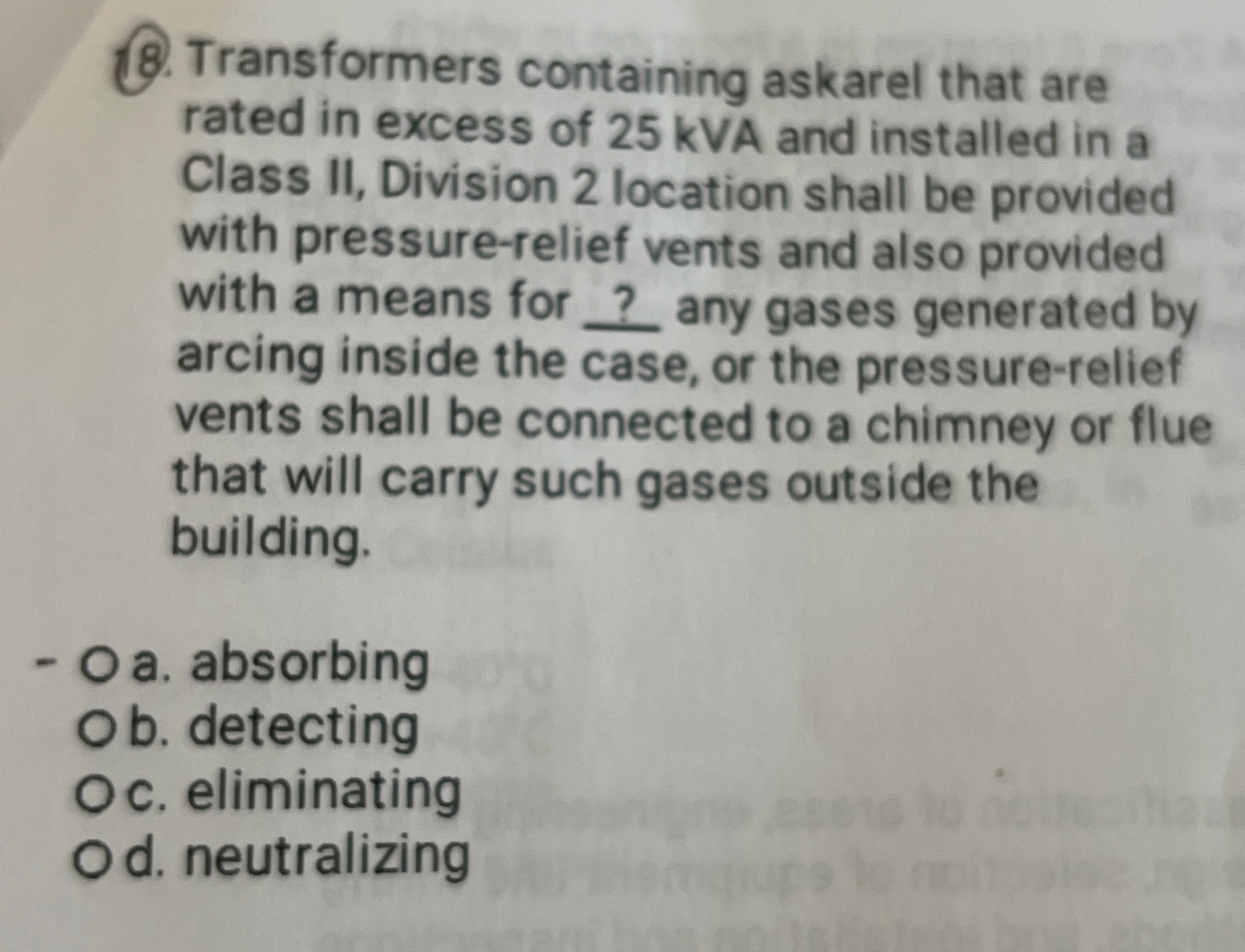 Transformers containing askarel that are rated in