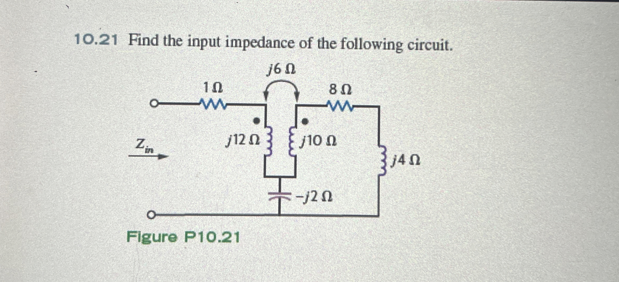 1 0 . 2 1 Find the input impedance of the