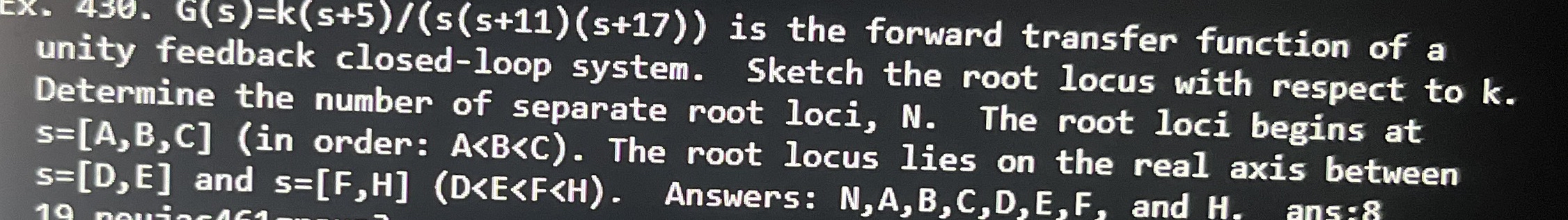 G 4 3 0 . G ( s ) = k s + 5 s ( s + 1 1 ) ( s + 1