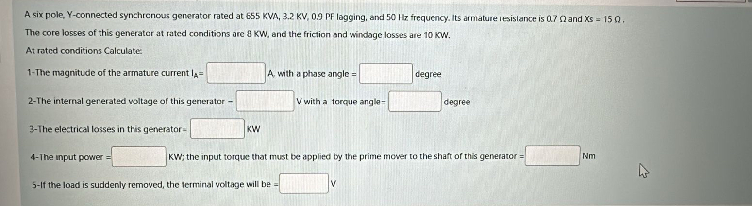 A six pole, Y - connected synchronous generator