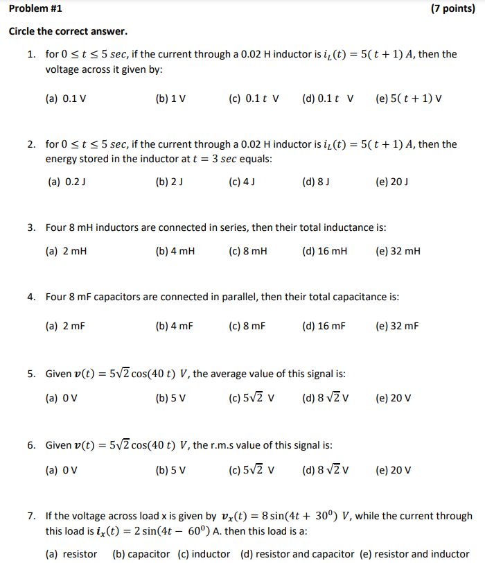 Problem # 1 Circle the correct answer. 1 . for 0